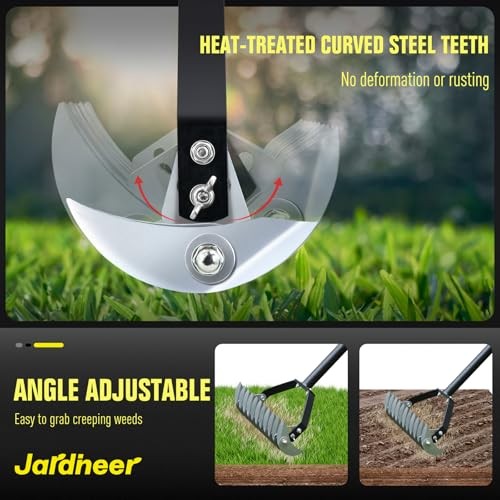 Thatch Rake for Lawns, 61.4" Long Handle Manual Dethatcher with Adjustable
