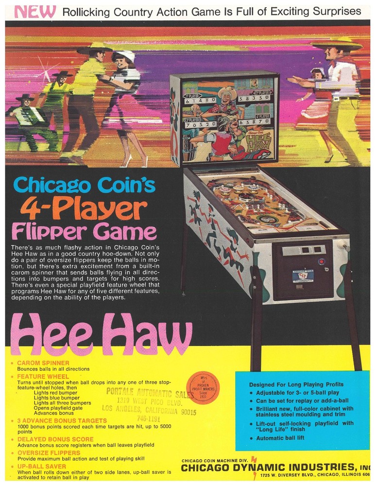 Hee Haw Chicago Dynamic Pinball Flyer / Brochure / Ad /