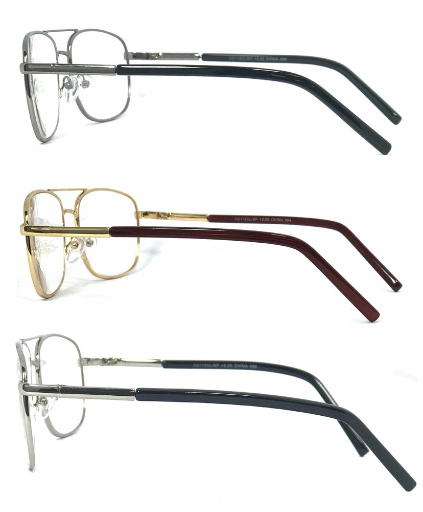 Premium Quality Metal Frame Pilot Clear Lens Reading Glasses Spring Hinge