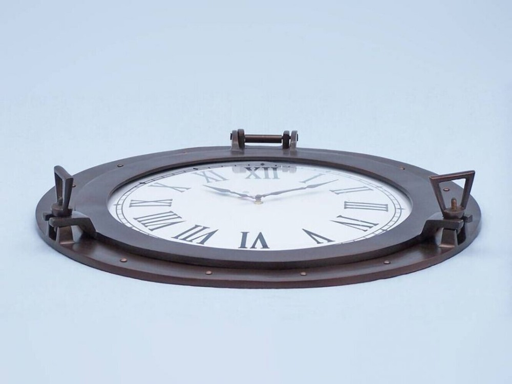 Bronzed Deluxe Class Porthole Clock 24"