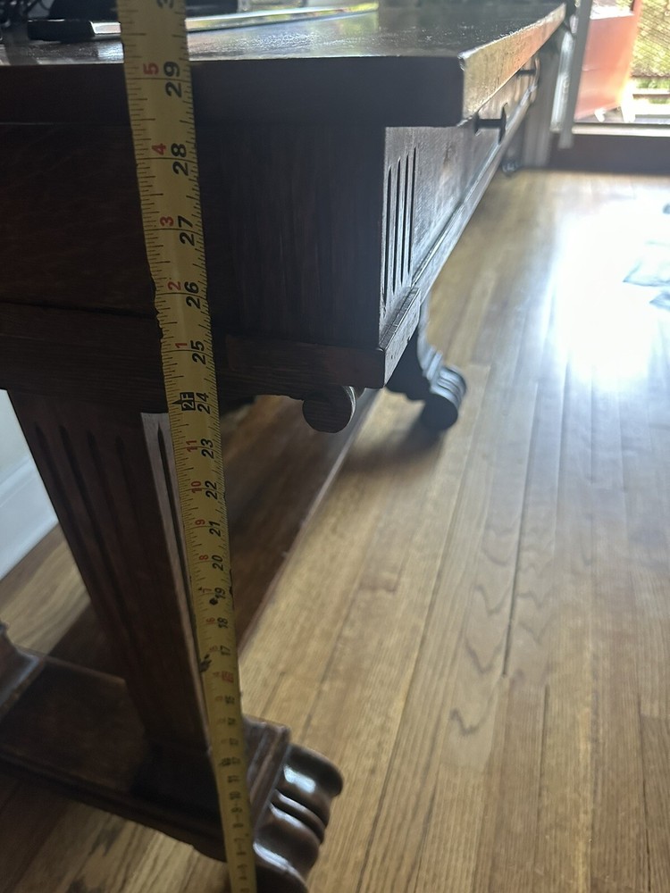 Antique Oak Library Table with One Drawer