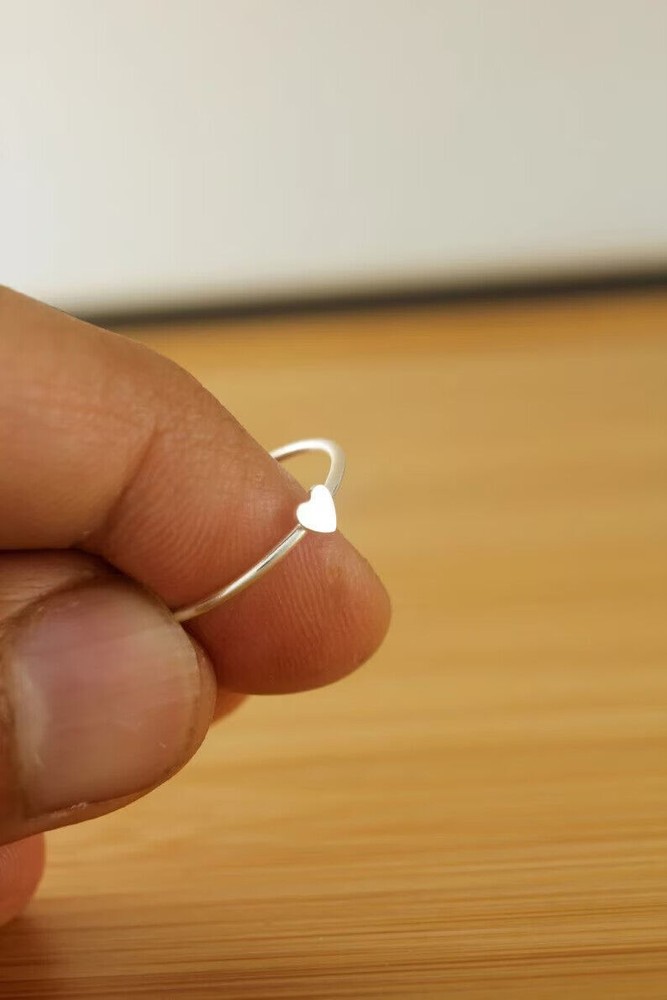 Solid 925 Silver Dainty Heart Ring Handmade Minimalist Tiny Ring All Size SR251