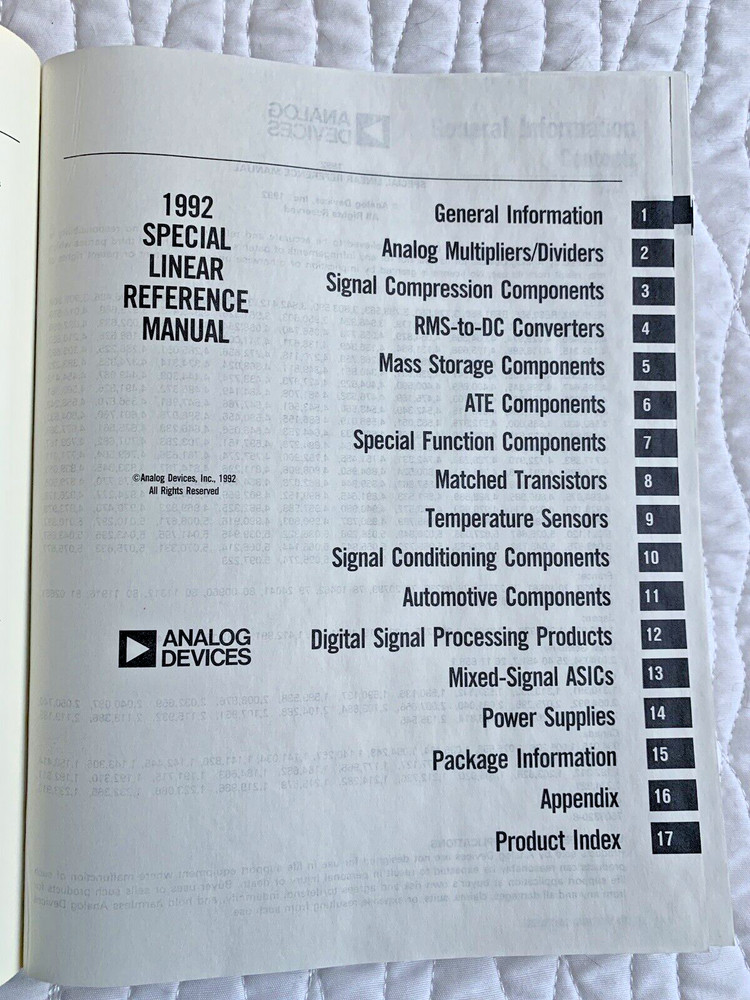 ANALOG DEVICES Special Linear Reference Manual 1992