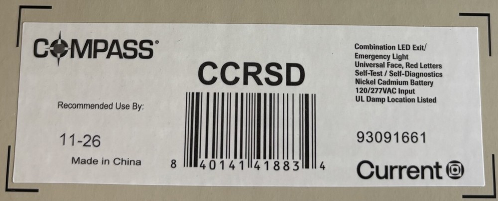LOT OF 3 COMPASS CC SERIES CCRSD COMBINATION LED EXIT/EMERGENCY LIGHT EXIT SIGN