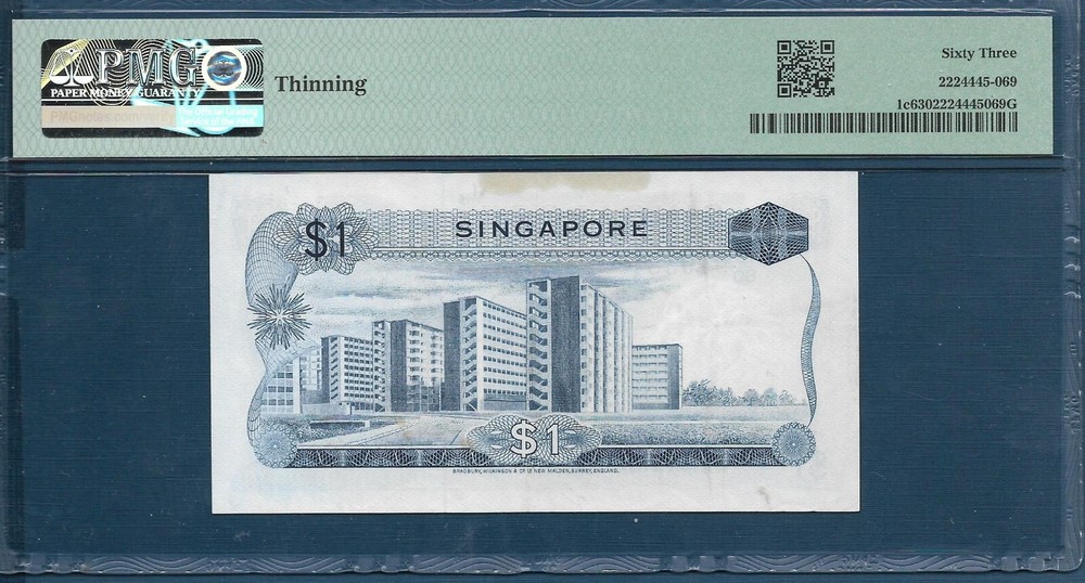 Singapore 1 Dollar, 1971, P 1c, PMG 63 UNC / Pringting Error?