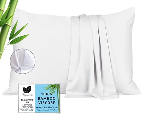 Pillow Cases - 100% Viscose Derived from Bamboo - Cooling Queen White