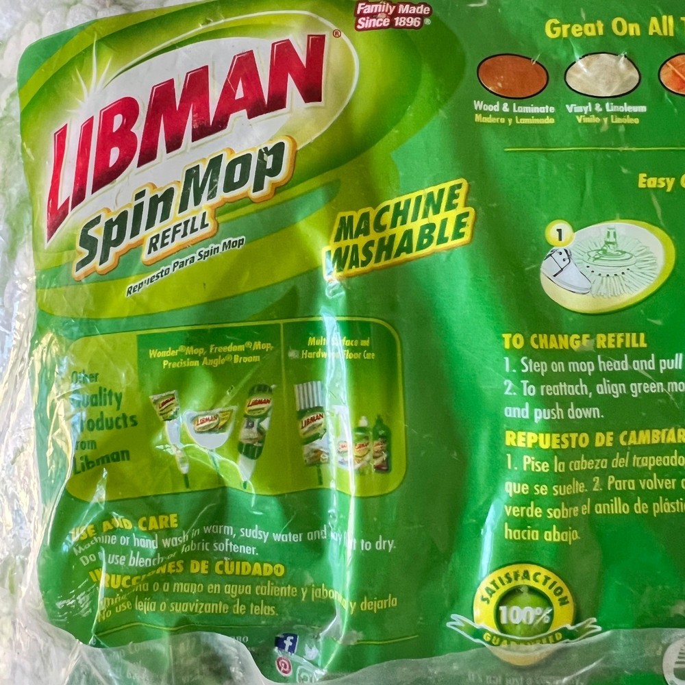 Libman Spin Mop Refill Deep Cleaning Microfiber Machine Washable White Green