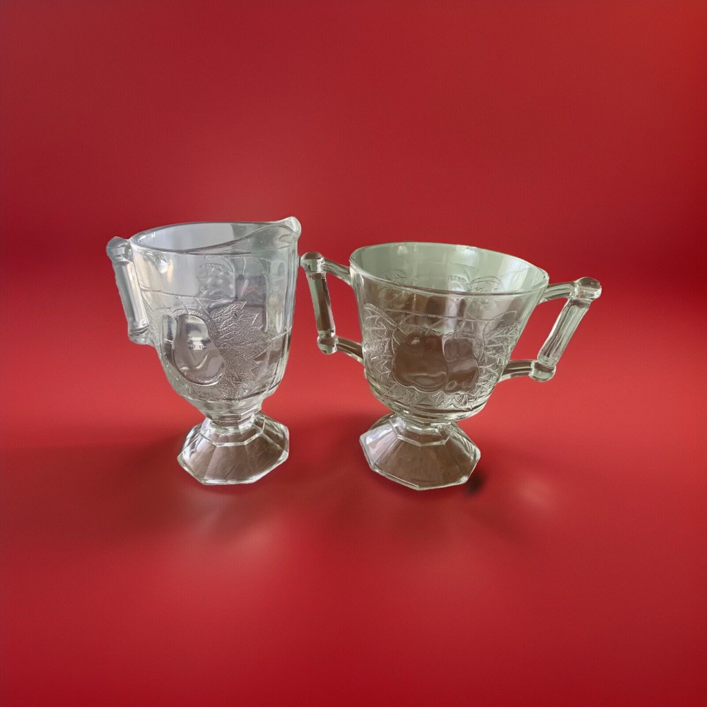 Antique Pressed Glass Creamer/Sugar Bowl Baltimore Pear Pattern EAPG Servingware