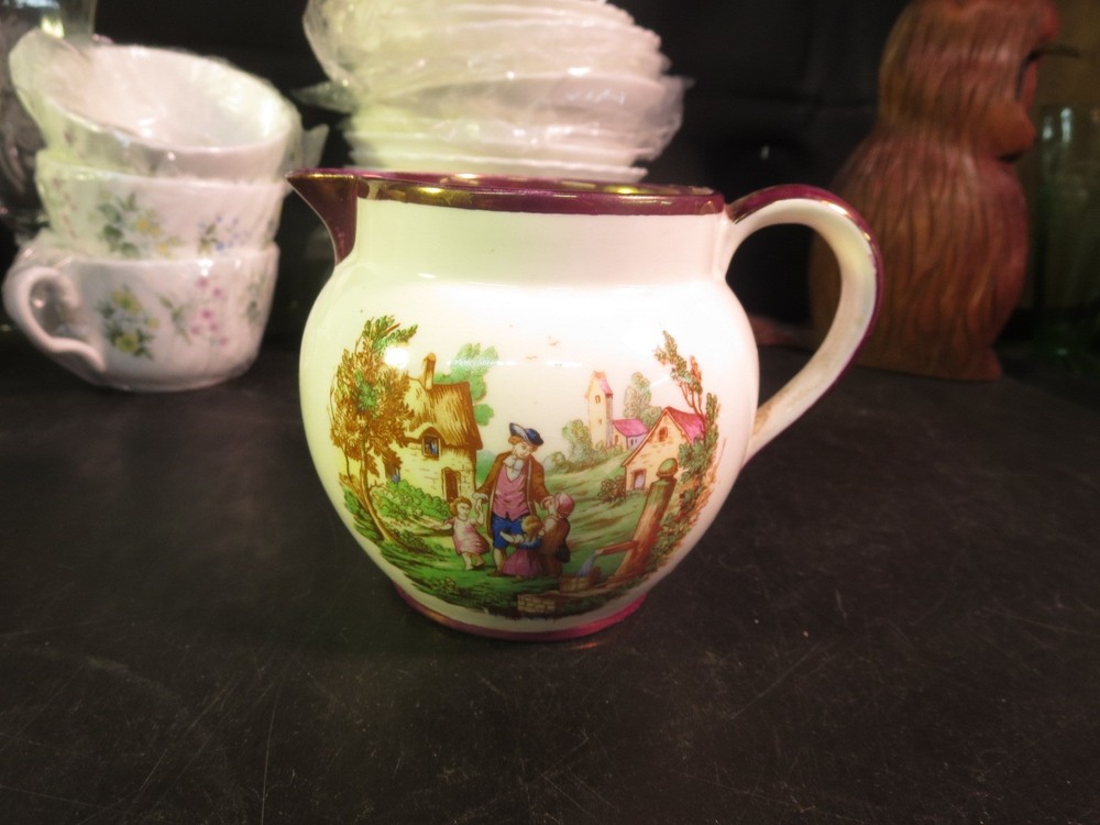 Old Castle Creamer Cottage Scene Copper Trim