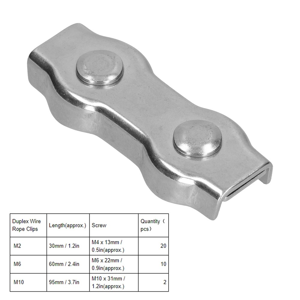 20Pcs M2 Wire Rope Clip StainlessSteel Cable Clamp Caliper Duplex Locking Device