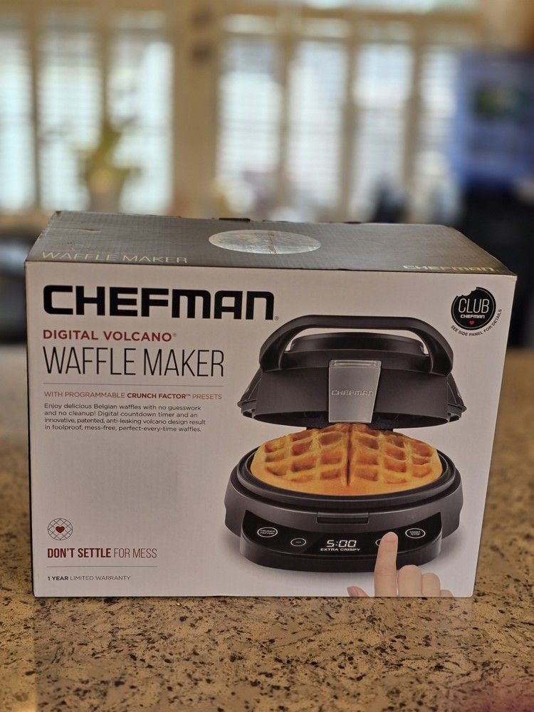 Chefman Digital Volcano Belgian Waffle Maker Crunch Factor Timer Anti-Leak