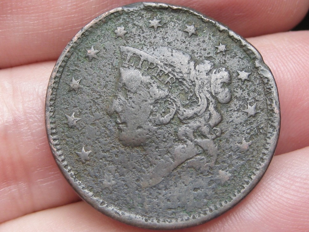 1835-1839 Matron Head Modified Large Cent Penny- Young Head, Plain Cord