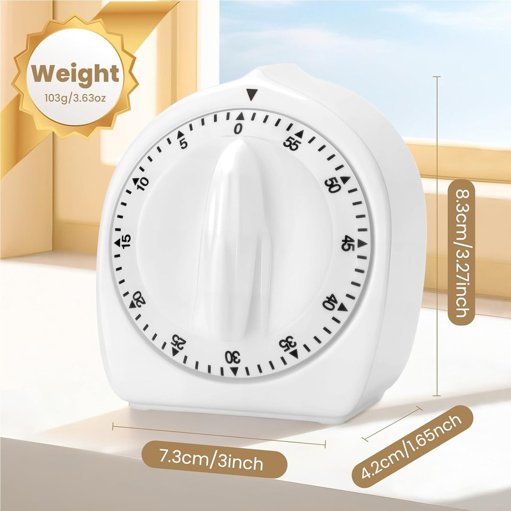 Cooking Timer for Elderly 60-Min Manual Wind Up Countdown Visual Baking