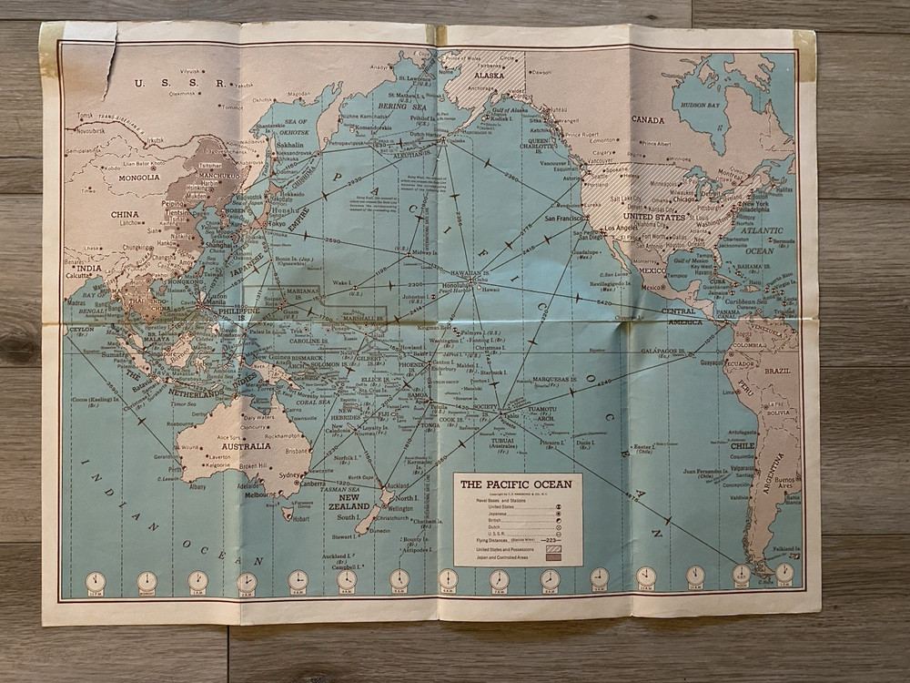 HAMMOND’S WWll WAR MAP,  1939-1945, NAVAL BASES & STATIONS, 20.5" x 27"