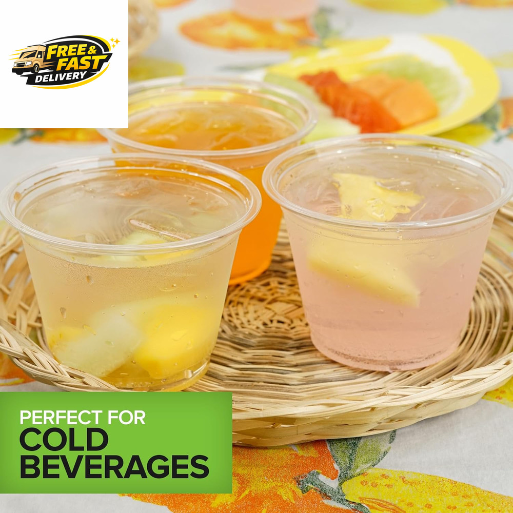 9 Oz Clear Commercially Compostable Cold Cups (100 Pack) PLA Disposable Party