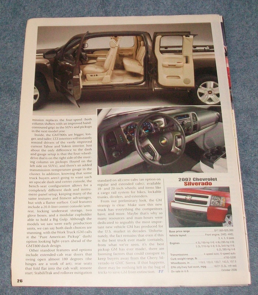 2007 Chevy Silverado New Truck Info Article "Great Expectations"
