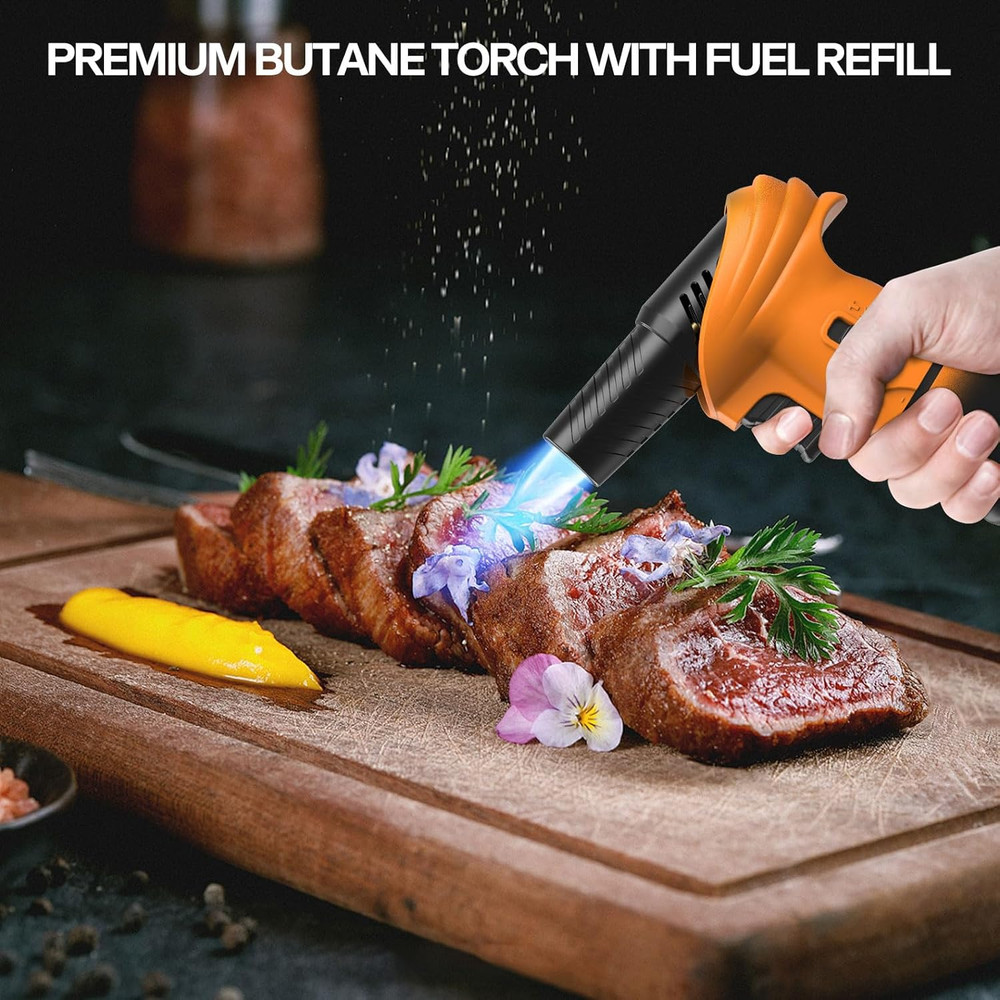 Butane Torch Lighter, 0-90°Rotating Angle Butane Lighter, Refillable Kitchen Tor