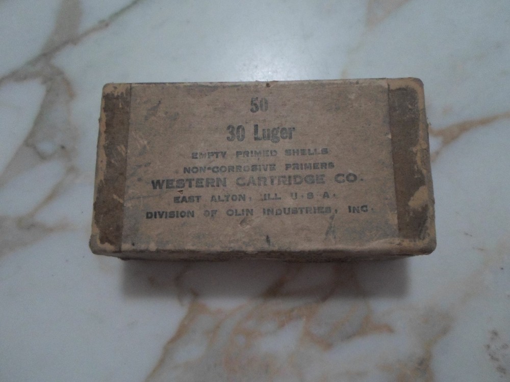 Vintage Western 30 Luger  Primed Shell Empty Box