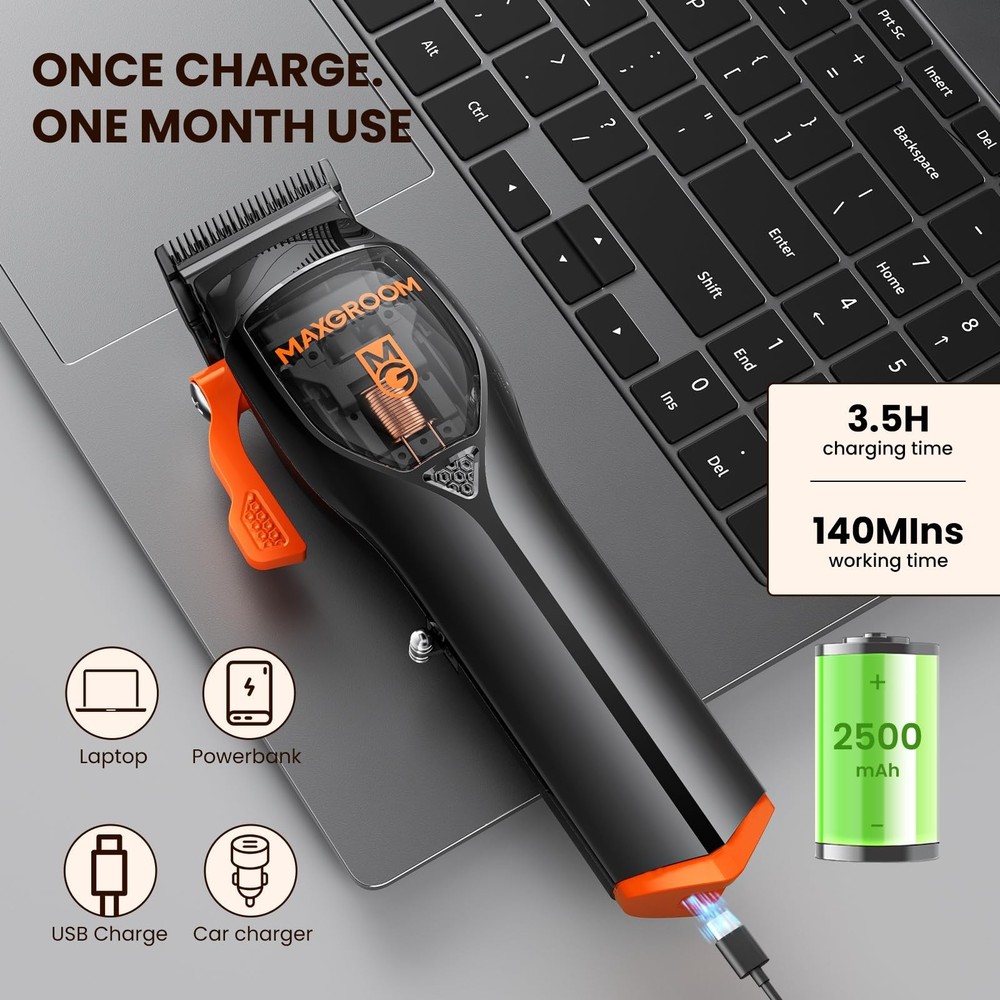 Professional Cordless Hair Clippers for Men, DLC Self-Sharped Blade, No Pulling