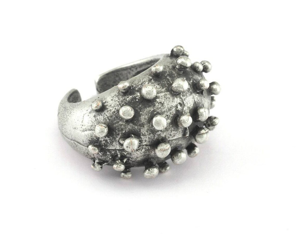 Dotted Ring Adjustable Antique Silver Plated brass 17.5mm 7US inner size 2724