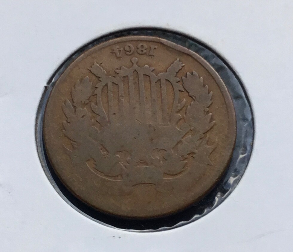 1864 Two-cent piece Bronze 2c coin RD