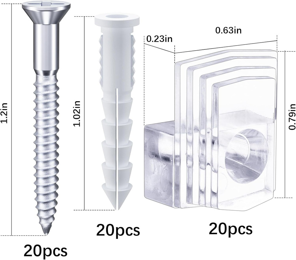 Clear Plastic Mirror Holder Clips with Screws Kit for Wall Mounting