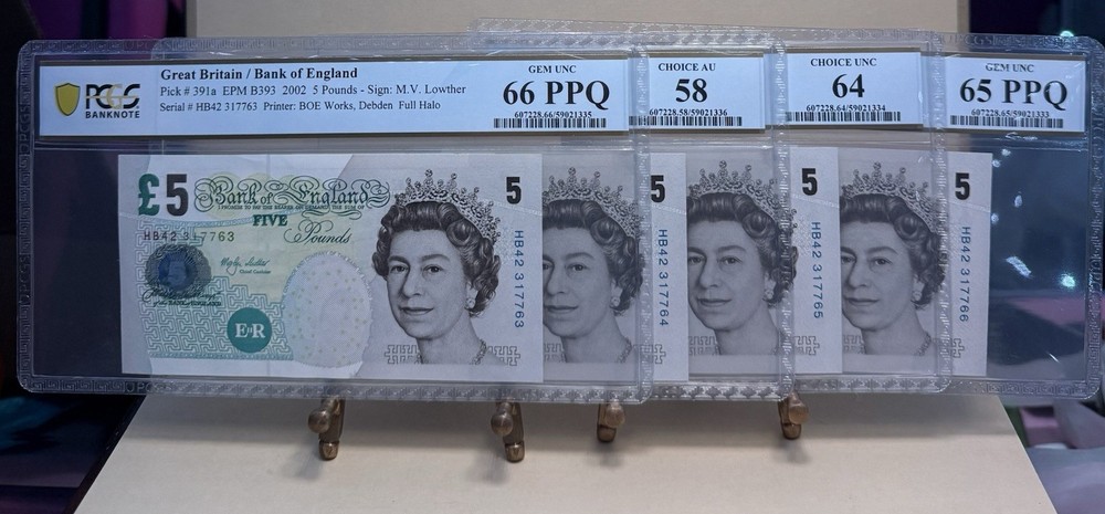 Great Britain-(4) Consecutive Five Pounds-PCGS