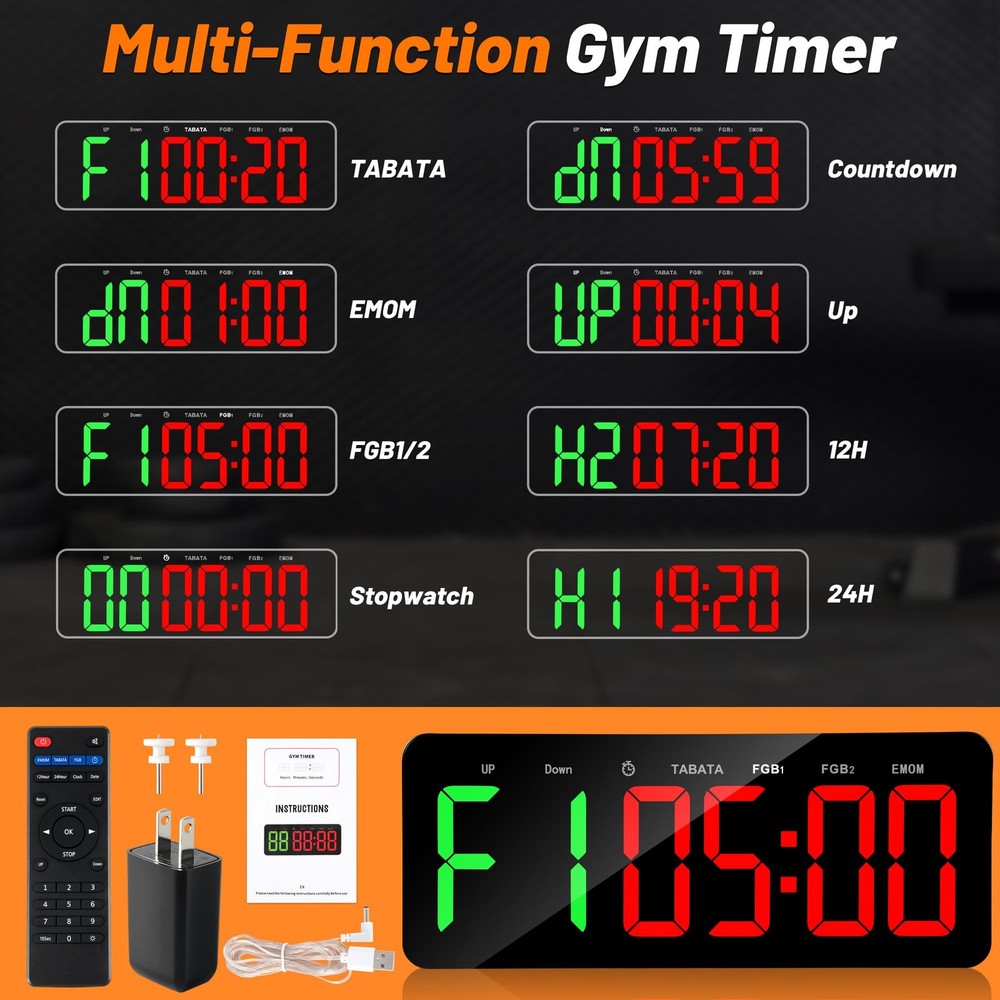 Faweskiy Upgraded Gym Timer Clock for Tabata/FBG/EMOM - Large Large, Black