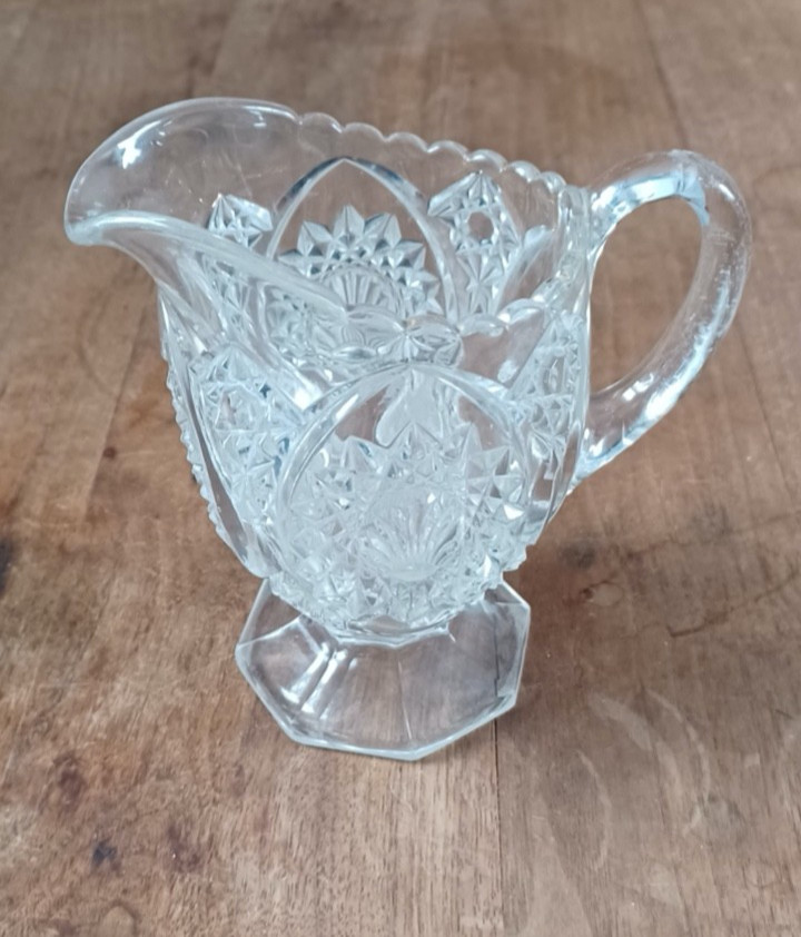 Cut Glass Footed Cream Pitcher and Covered Sugar Bowl