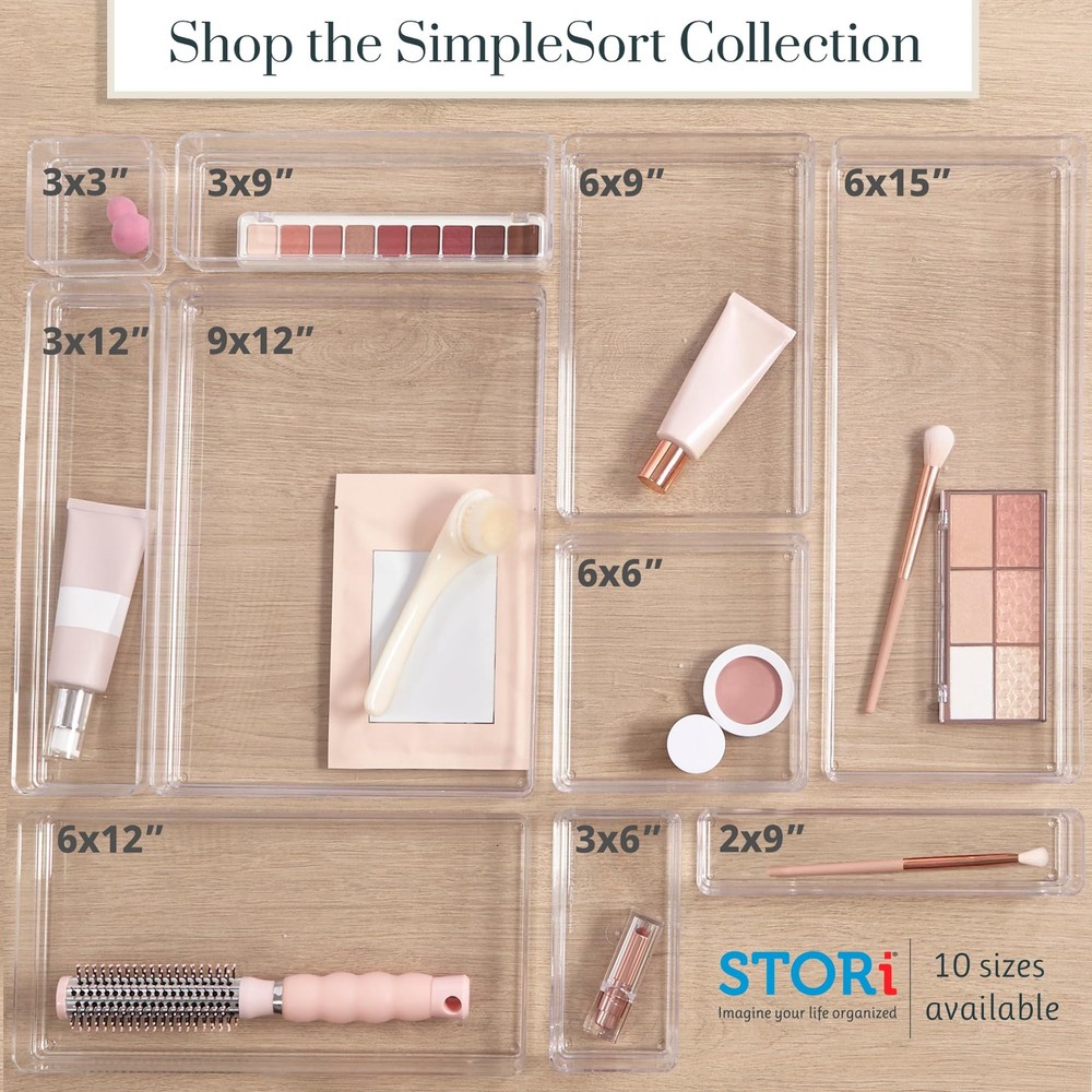 SimpleSort 3-Piece Stackable Clear Drawer Organizer Set | 9" x 6" x 2" Rectan...