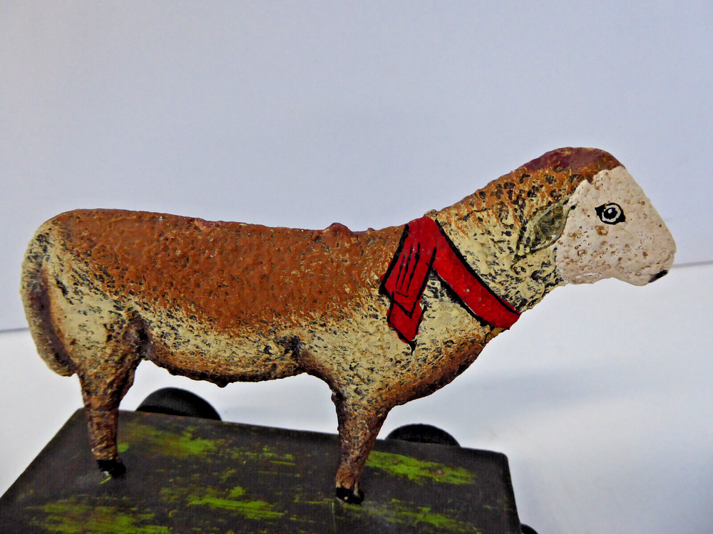 Vintage Metal Pull Toy Lamb Folk Art