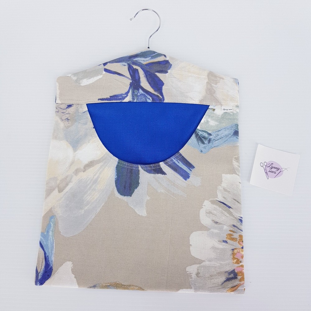 Peg Bag Handmade Blue Beige Floral Patterned Lined Laundry Clothes Peg Holder