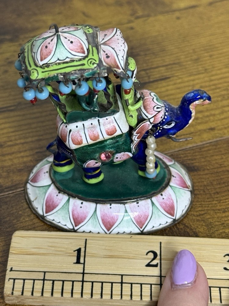 Antique 1950s India Enamel on Silver Elephant Figure