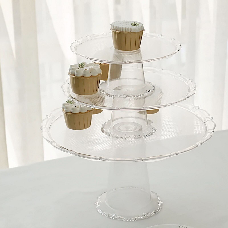 3 Cleat Plastic Stackable Pedestals Round Cupcake Display Stands Set Party Event
