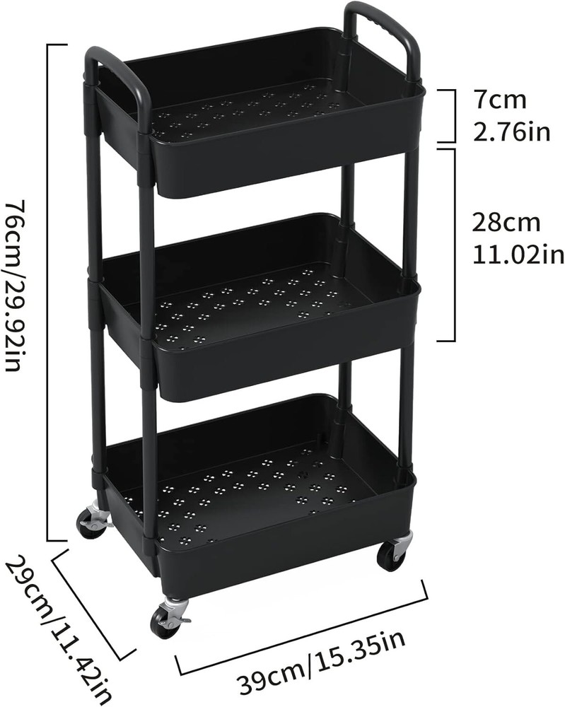 Trolley 3-Tier Rolling Utility Cart: Multi-Functional Storage for Office Kitchen