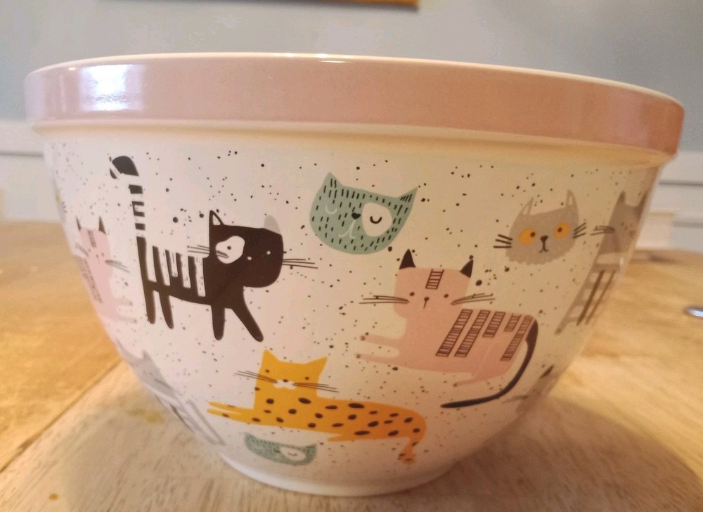 MasterClass Bake Shop Cat Mixing Bowl Kitten Ceramic Speckled Baking Kitchenware