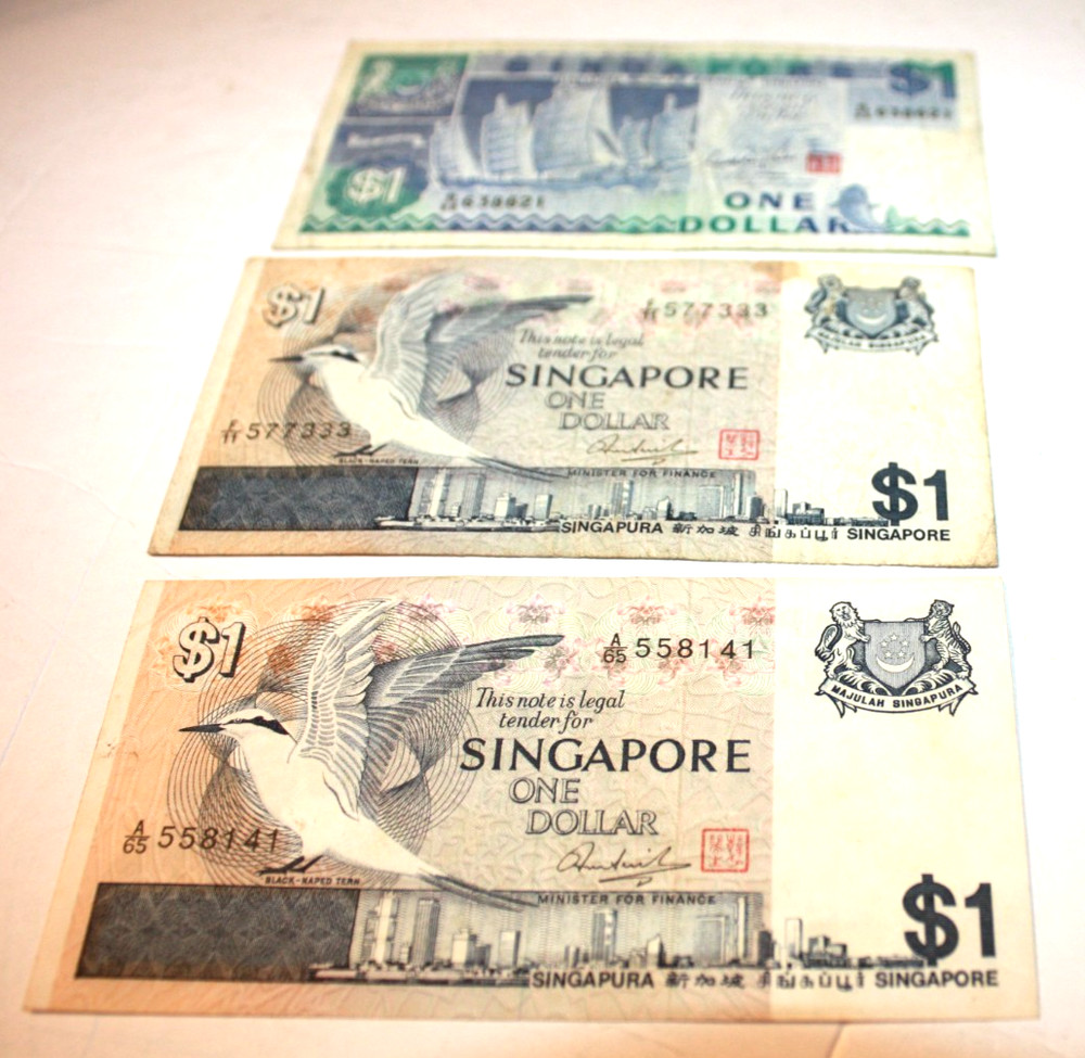 Lot of 3) Circulated Singapore $1