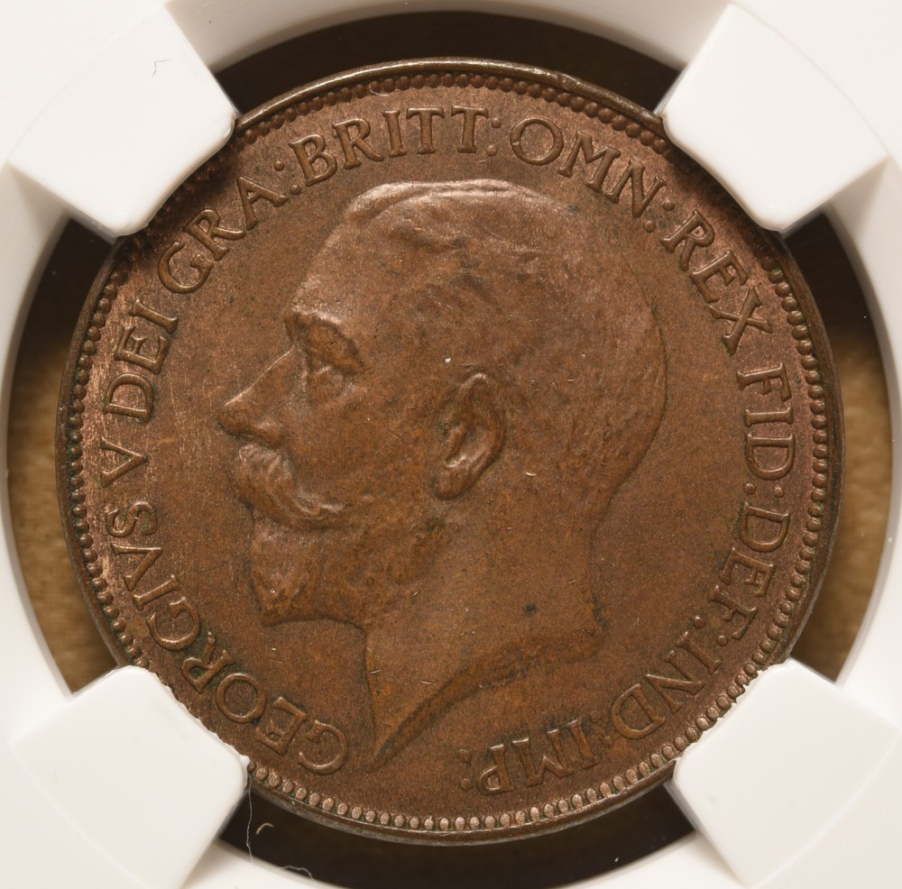 1925 Great Britain Half Penny 'Original Bust' NGC MS62BN