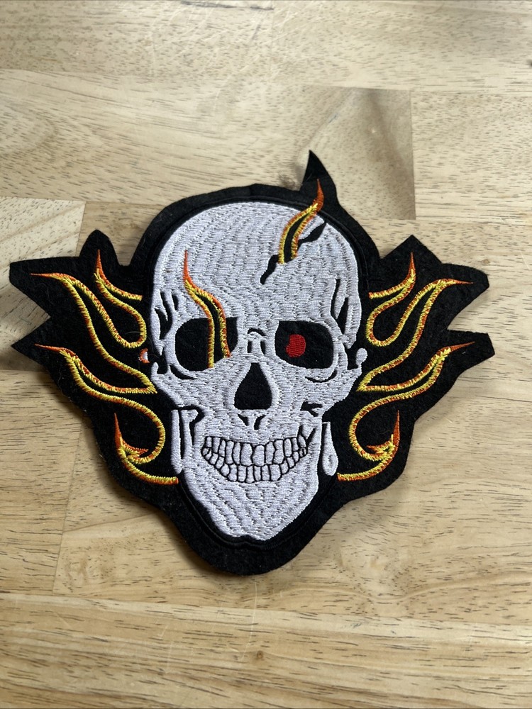 7.5" Flaming Skull Motorcycle Patch New