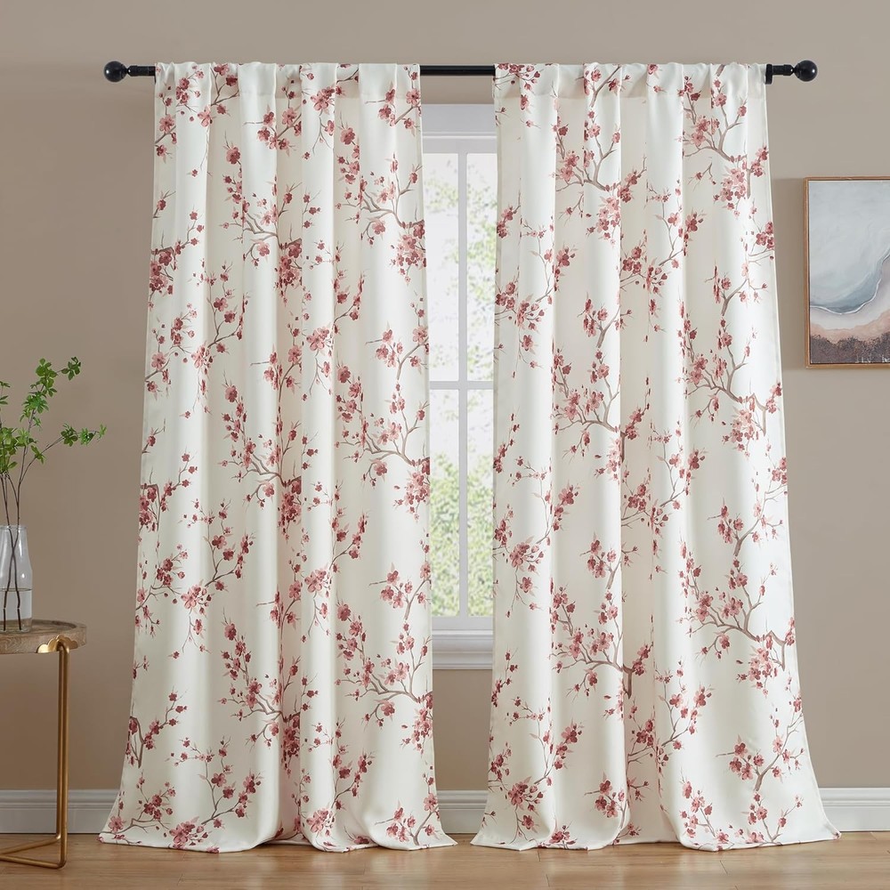 Jasmine Floral Patterned Window Rod Pocket Short Curtains Bedroom Light Blocking