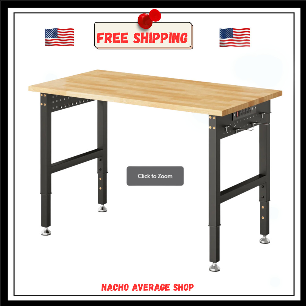 Adjustable Tool Workbench With Power Outlets, Heavy Duty, Garage, Office
