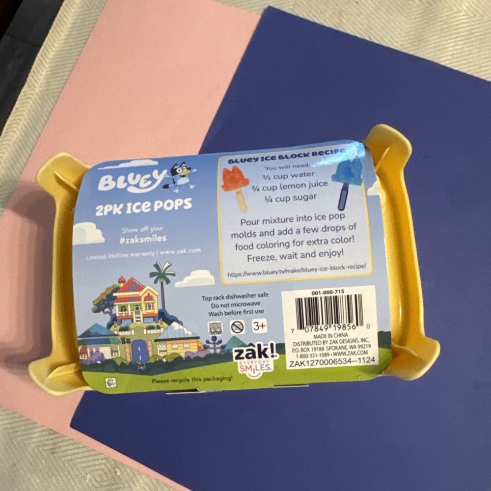 Zak Designs 4 Ice Pop Bluey 2 Pack Stackable Ice Pop Trays NEW