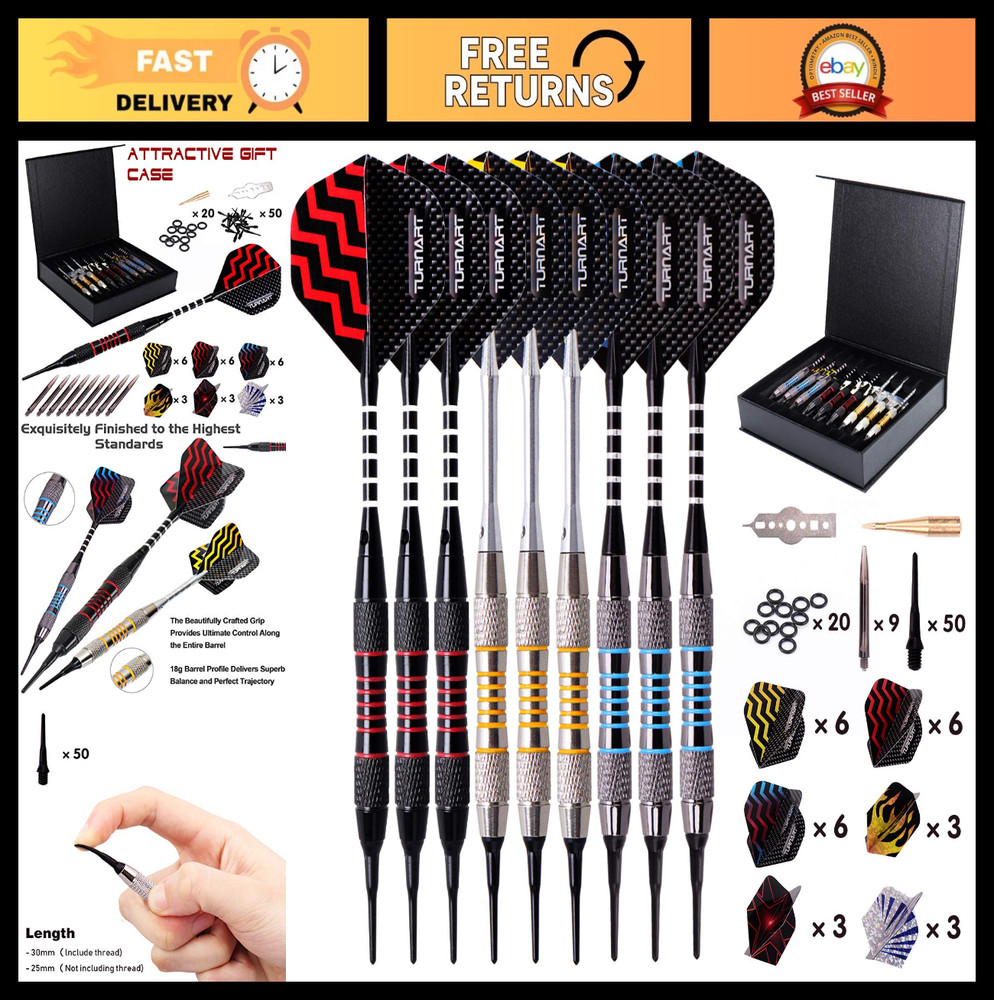 Professional Soft Tip Darts Set - 9 Pcs 18g for Electronic Dartboard, 50 Tips, C