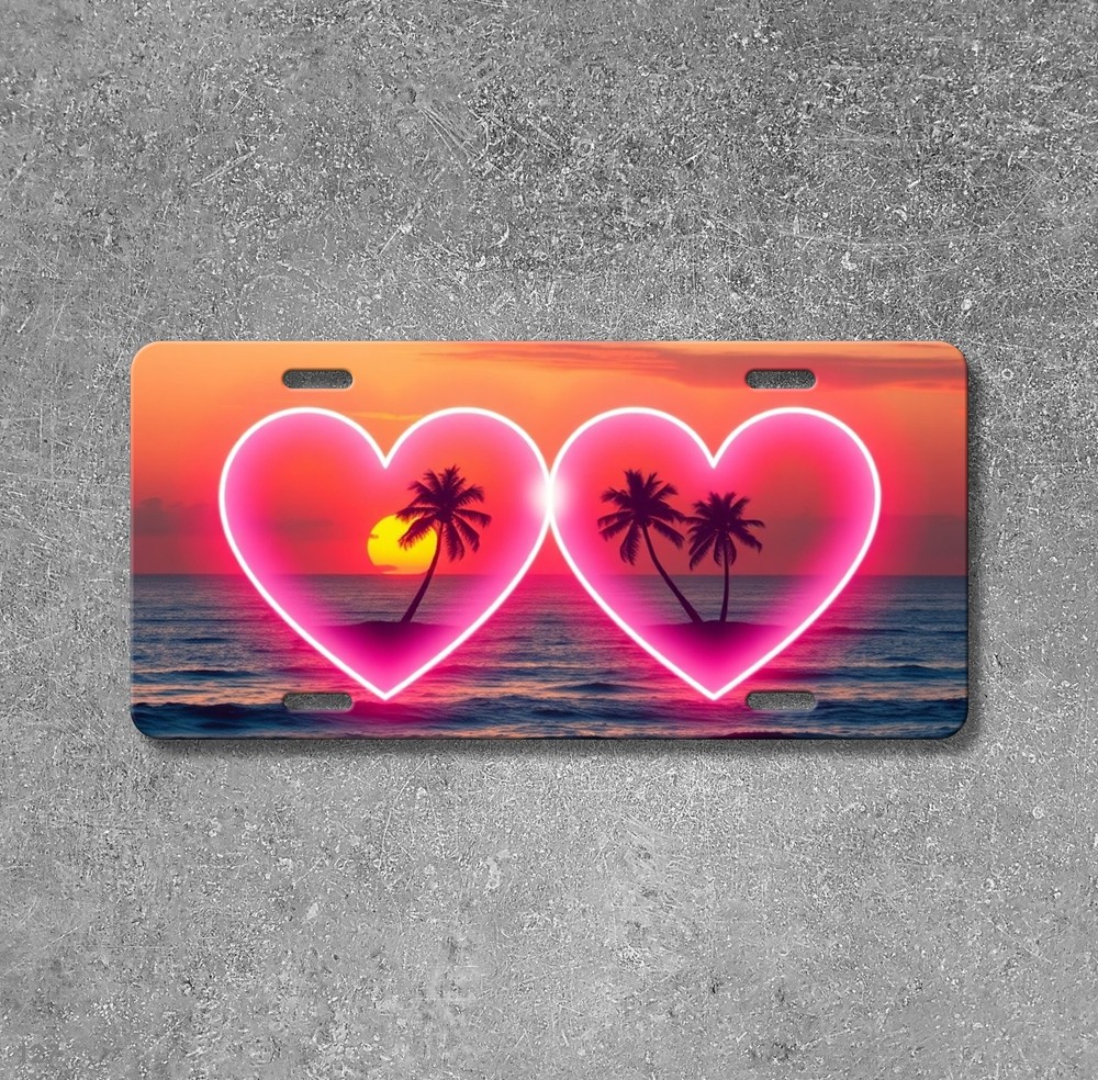 Artistic Two Hearts Graphic Custom Text License Plate Custom Made Front Plate