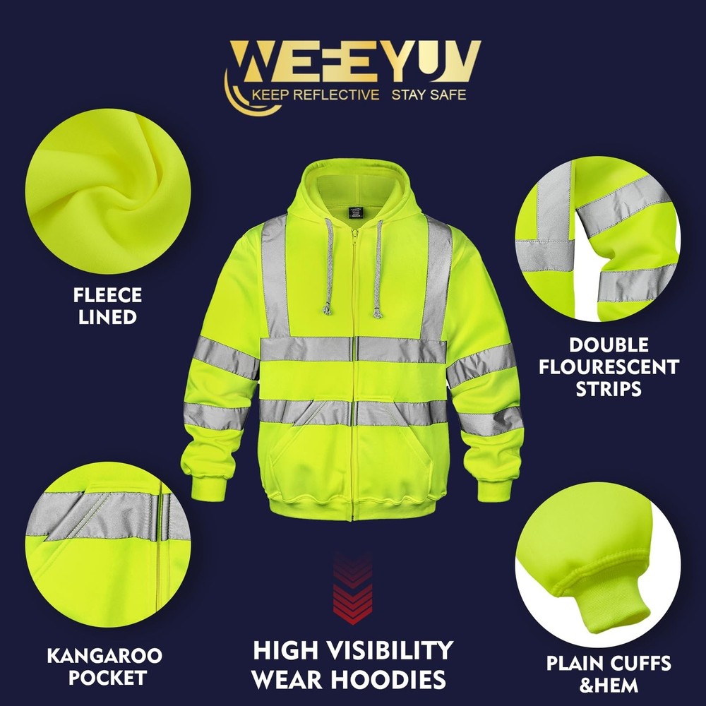 wefeyuv Hi Vis Men's Solid Color Reflective Visibility Sweatshirts Pullover
