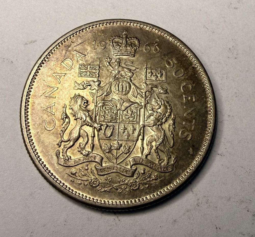1966 Canada 50 cents -80% Silver -No Mint Mark Horizontal