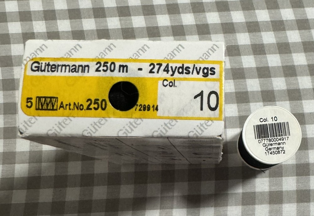 Gutermann Thread - Polyester - Black 010 - Multiple Sizes - 250yd, 500yd, 1000yd