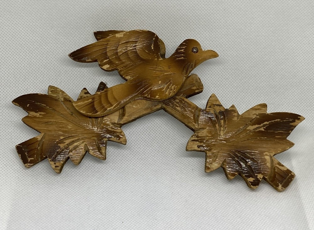 Vintage 7” Black Forest Maple Leaf & Bird Cuckoo Clock Topper Flaking Finish