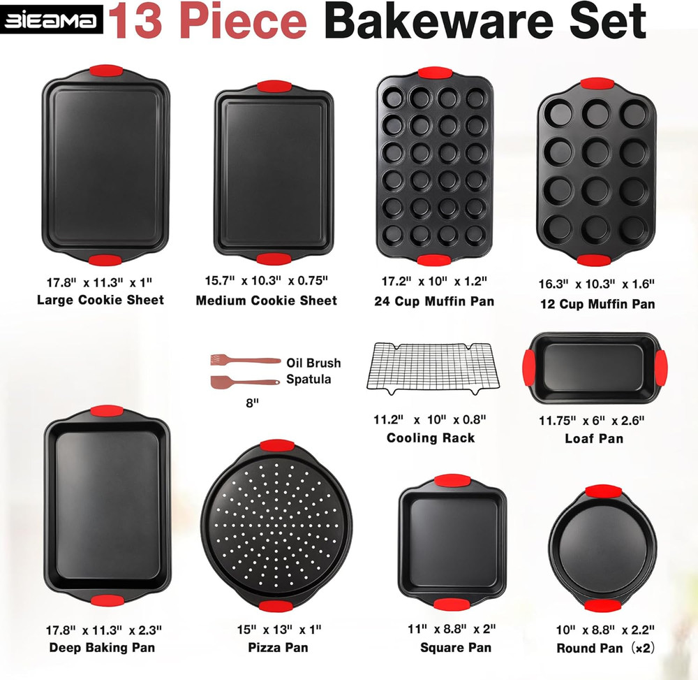 13-Piece Baking Pans Sets, Nonstick Bakeware Sets, Bpa-Free Carbon Steel Stackab
