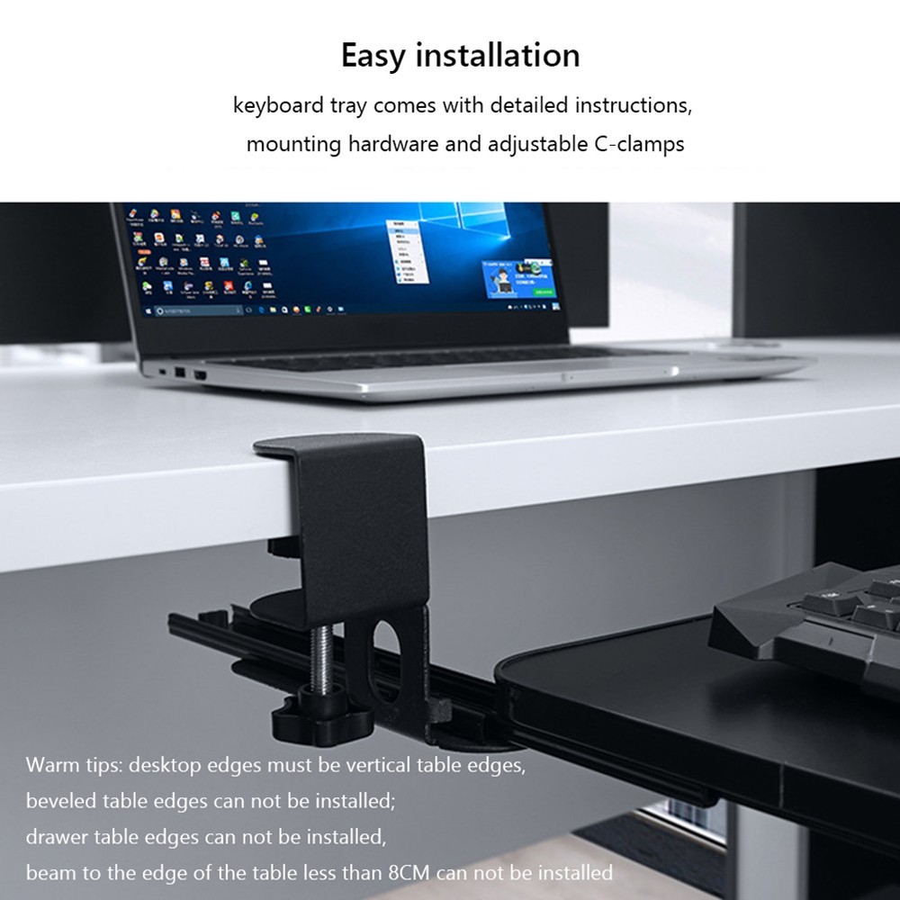 Slide Out Computer Keyboard Drawer Height Adjustable Under Desk Keyboard Drawer